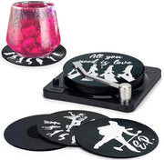 Supporti per Disco in Vinile Retro con Base e Etichette Leggendarie, Set di 6 Supporti in Vetro con Scatola Regalo, per Bar, Caffè, Casa, Feste, Ufficio