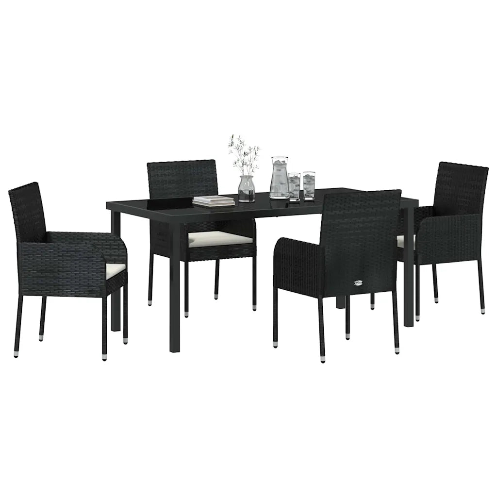Set da Pranzo per Giardino con cuscino 5 pcs Nero polyrattan 3380102