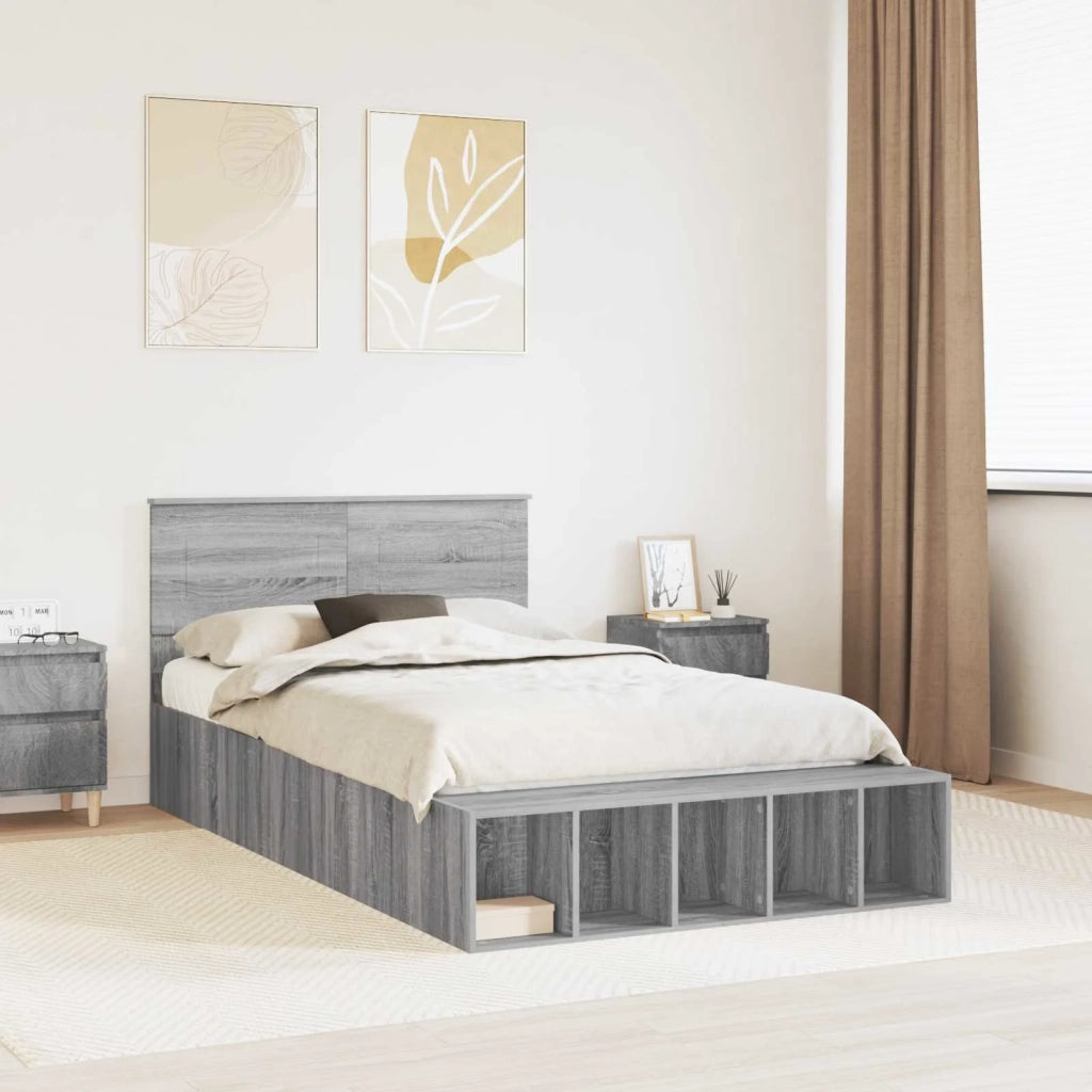 Struttura del letto con lo scaffale Grigio Sonoma 135 x 190 cm 3408380
