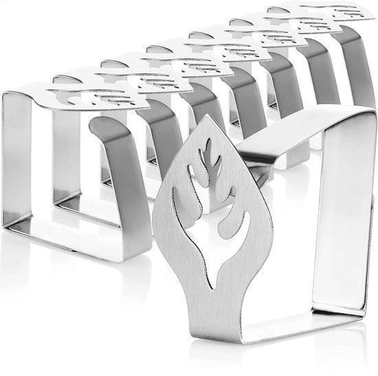 8x clip per tavolo in acciaio inossidabile, clip per tavolo per interni ed esterni, con decorazione (08 pezzi / pacchetto)
