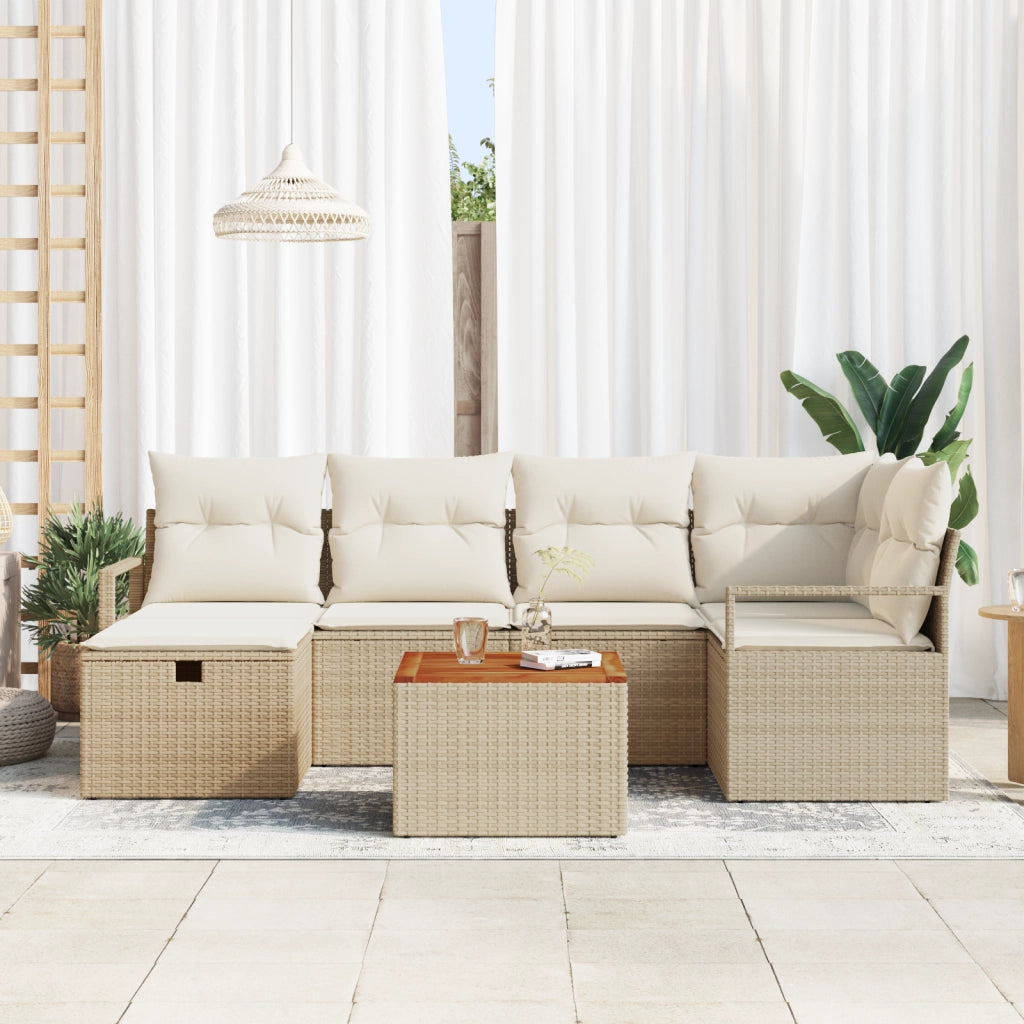 Set di divani da giardino  7 pezzi con cuscini Beige Polirattan