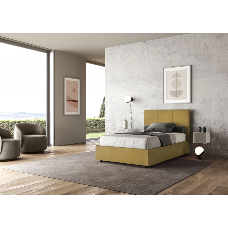 Letto imbottito 1 piazza e mezza 120x200 cm Mika - Con rete,Microfibra,Ocra