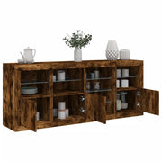 Credenza con Luci LED-Buffet-Armadio da cucina Rovere Fumo 164x37x67 cm