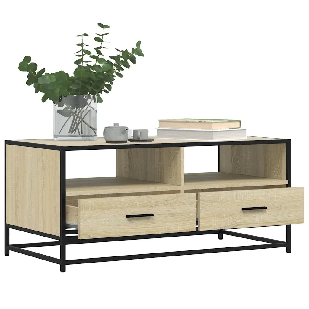 Tavolino Rovere Sonoma 100x50x45 cm Legno Multistrato e Metallo