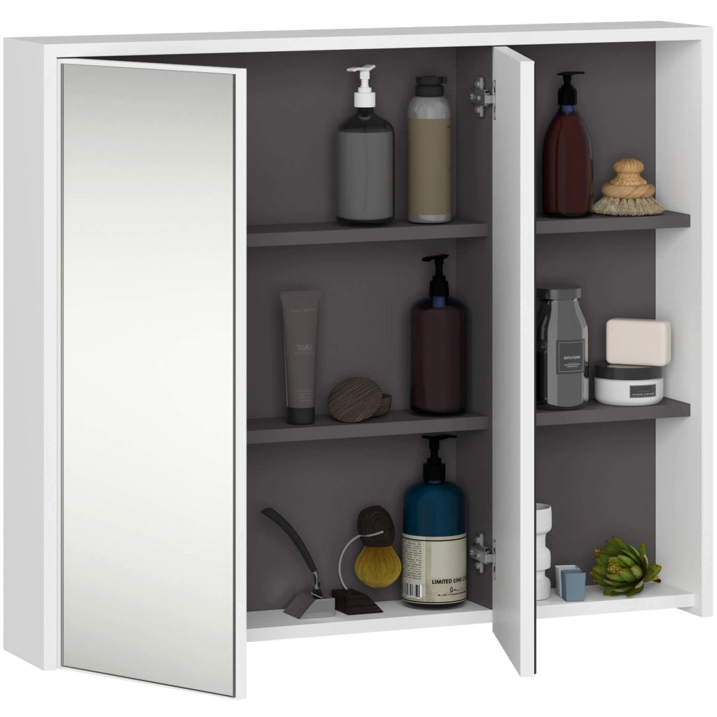 Pensile bagno con specchio VAMI Bianco, Grigio Grafite 90 cm 2 ante 90x15x75 cm