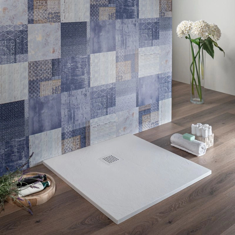 Piatto Doccia Quadrato 90x90 cm Bianco Effetto Pietra Ultra Slim