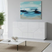 Credenza moderna a 4 ante Ania, Made in Italy, Madia da ingresso, Buffet di design da soggiorno, Cm 200x43h86, Bianco lucido