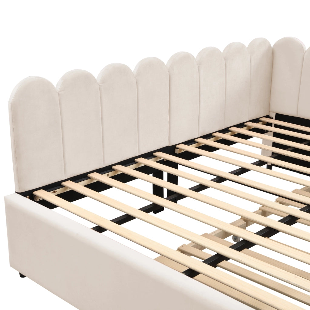 DESMIU Lit banquette 140 × 200 cm 2 posti con letto estraibile, senza materasso, in tessuto beige
