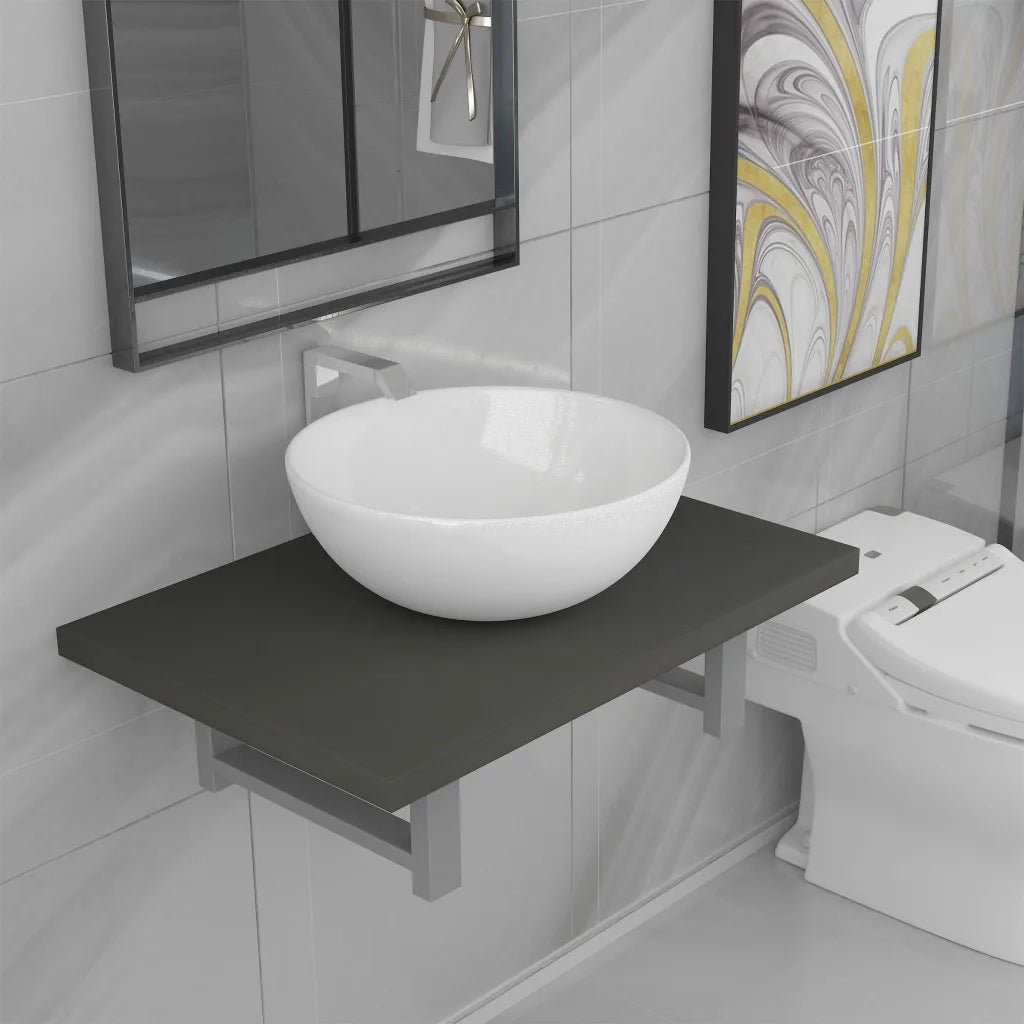 Set Mobili da Bagno | Armadio da bagno 2 pz Ceramica Grigio