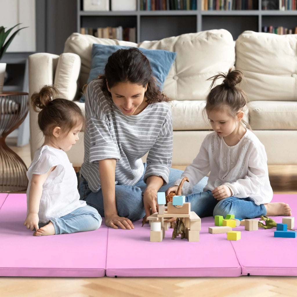 Tappetino da ginnastica con 2 maniglie 4 pannelli, Materassino pieghevole per yoga fitness allenamento Rosa
