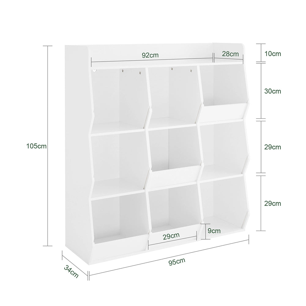SoBuy Libreria Montessoriana per Bambini Scaffale Portagiochi con 9 Scomparti Aperti Libreria da Terra per Cameretta 95x34x105 cm Bianco KMB120-W
