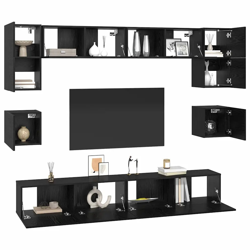 vidaXL Set mobile TV 8 pcs Rovere nero 100 x 30 x 30 cm