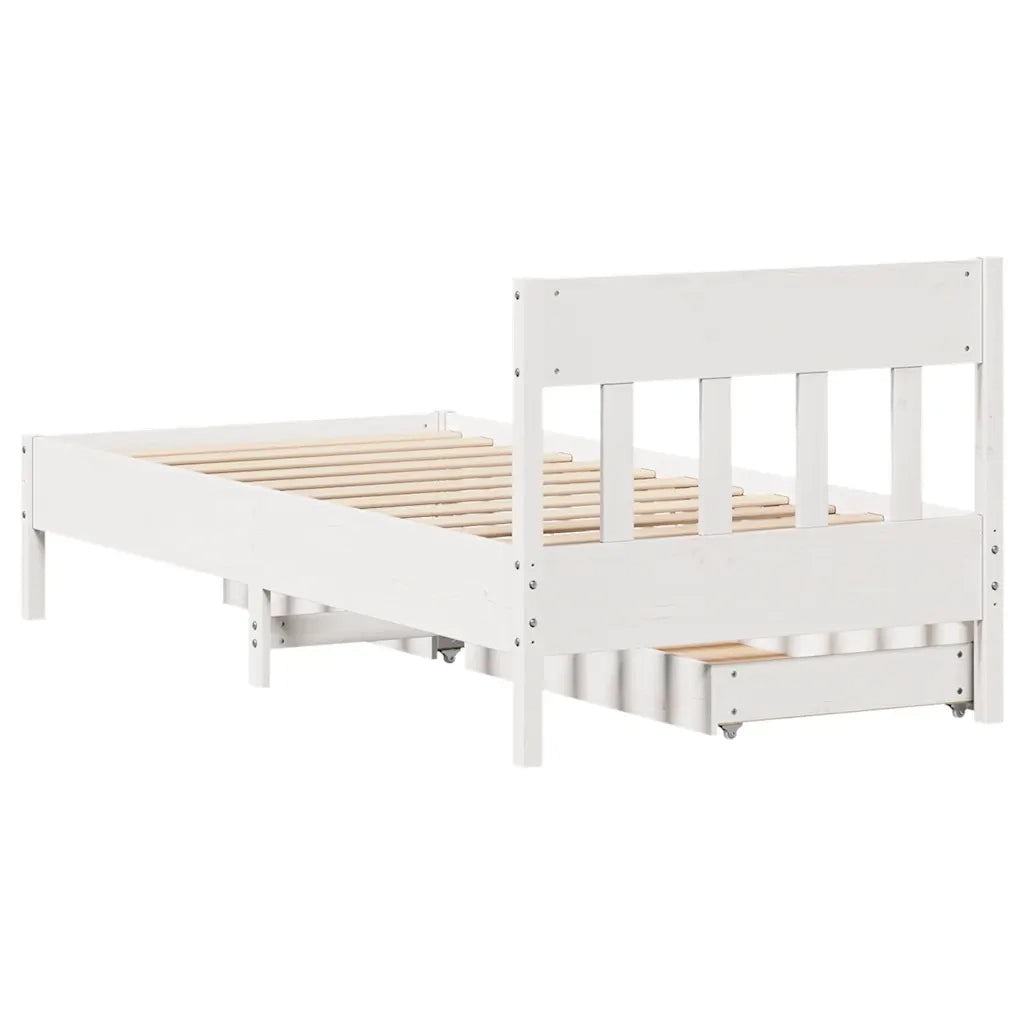 Letto senza Materasso-Struttura Letto Bianco 75x190 in Legno Massello di Pino 329653