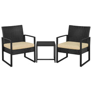 Set Arredo Da Giardino 2 Poltroncine Con Tavolino Ideale Per Esterno Balcone Terrazzo Patio Sedie Con Cuscini Beige Polyrattan E Metallo Design Moderno 57.5 x 63 x 76 Cm Nero