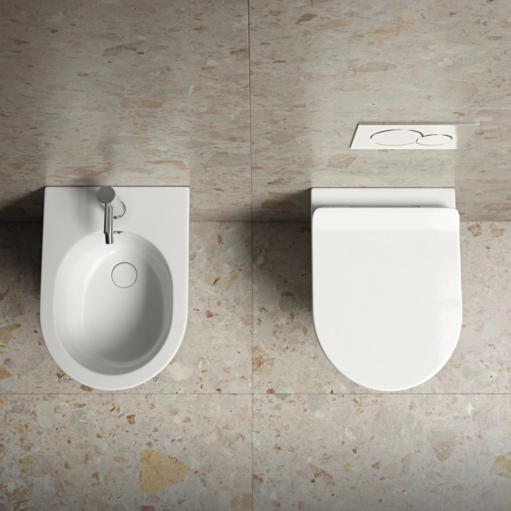 Sanitari sospesi SALVASPAZIO WC, Bidet, Copriwater soft-close GRECALE Bianco