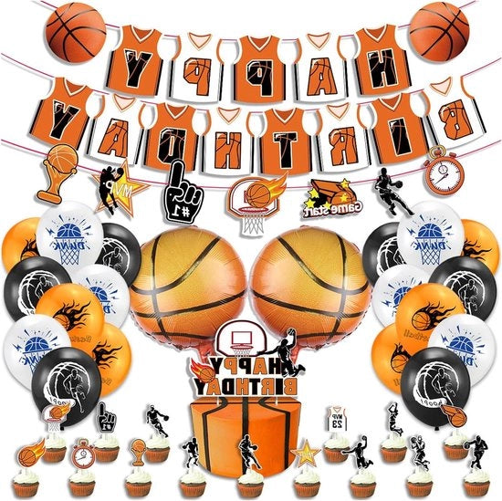 Decorazioni per Festa di Compleanno - Bandiera di Festa - Ballooni in Folio - Decorazioni per Festa per Tema Basket - Festa per Bambini