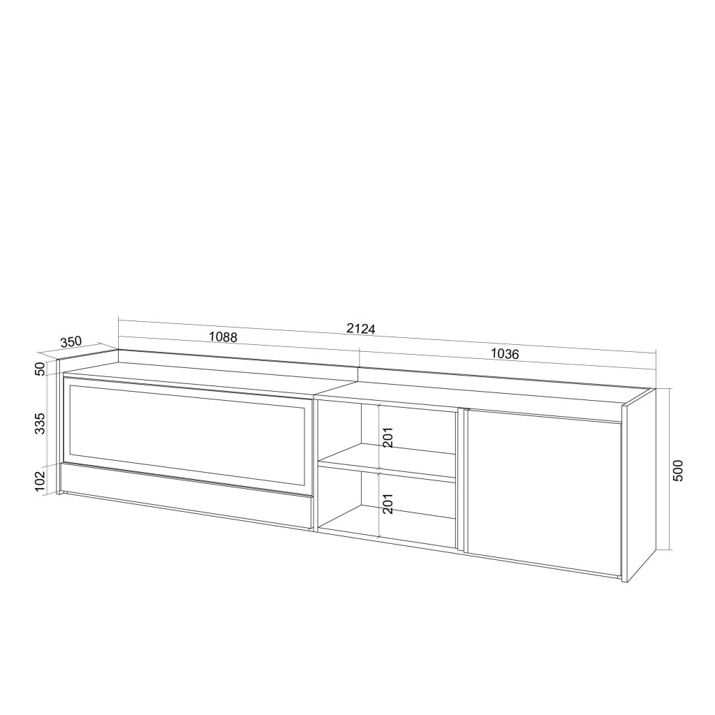 Mobile TV Soggiorno, 212x50x35 cm, Per TV fino a 80", Camino elettrico XXL, Nero e rovere