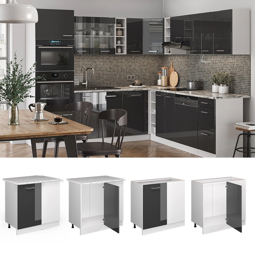 Mobile ad angolo cucina R-Line Antracite lucido/Bianco 86 cm senza piano di lavoro Vicco
