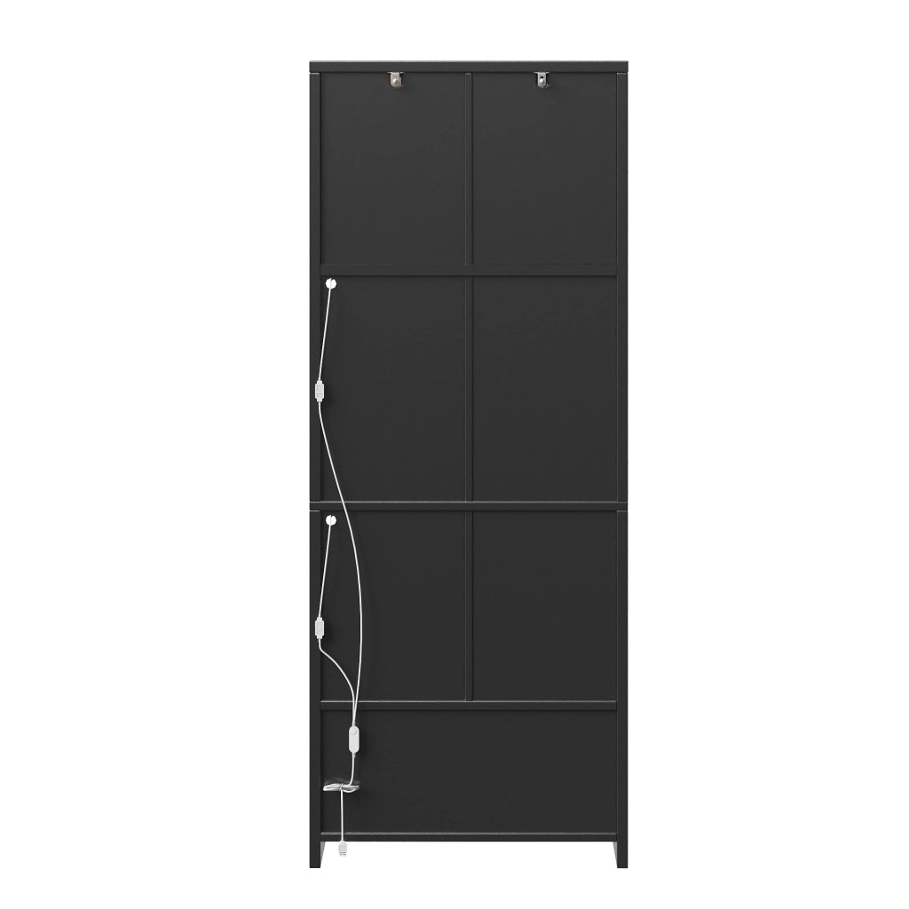 Credenza e madia set da 2 con LED RGB app, ante in vetro, portabottiglie e ripiani regolabili, nero 140 × 38,3 × 180 cm