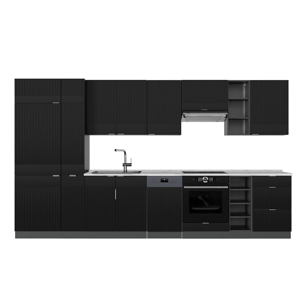 Cucina componibile Fame-Line Nero rigato/Antracite 355 cm, PL Marmo Vicco