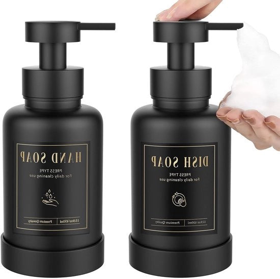 Spreme per capelli in vetro con manico antiscivente, dispensatore da 450 ml per capelli con etichetta impermeabile, 2-pack con etichette impermeabili