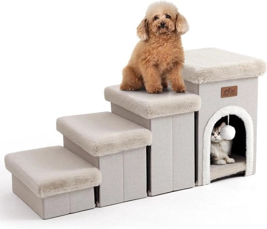Scalete per Cane con Spazio di Deposito - Miele, 89 x 33 x 44 cm, Singolo