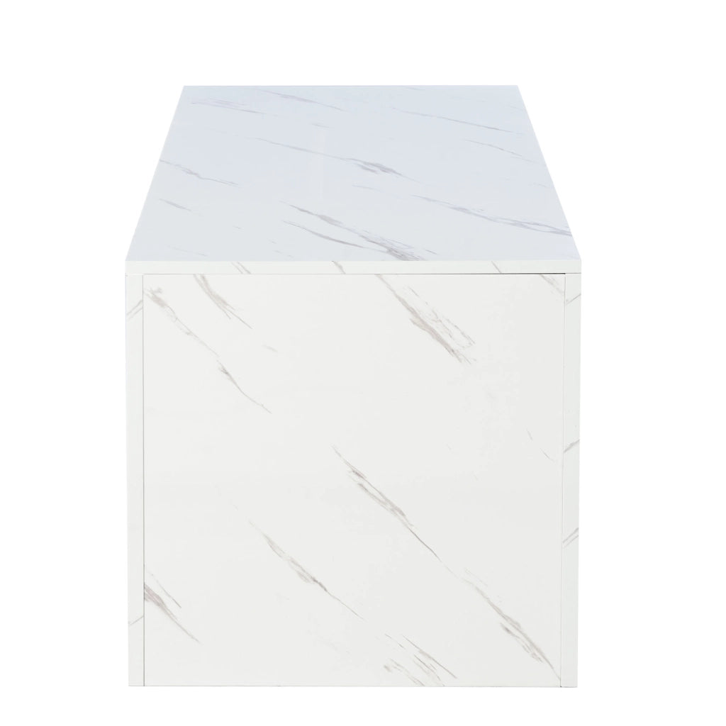 TAVOLO DA CAFFÈ LED 100x50x50 cm Bianco Effetto Marmo Lucido
