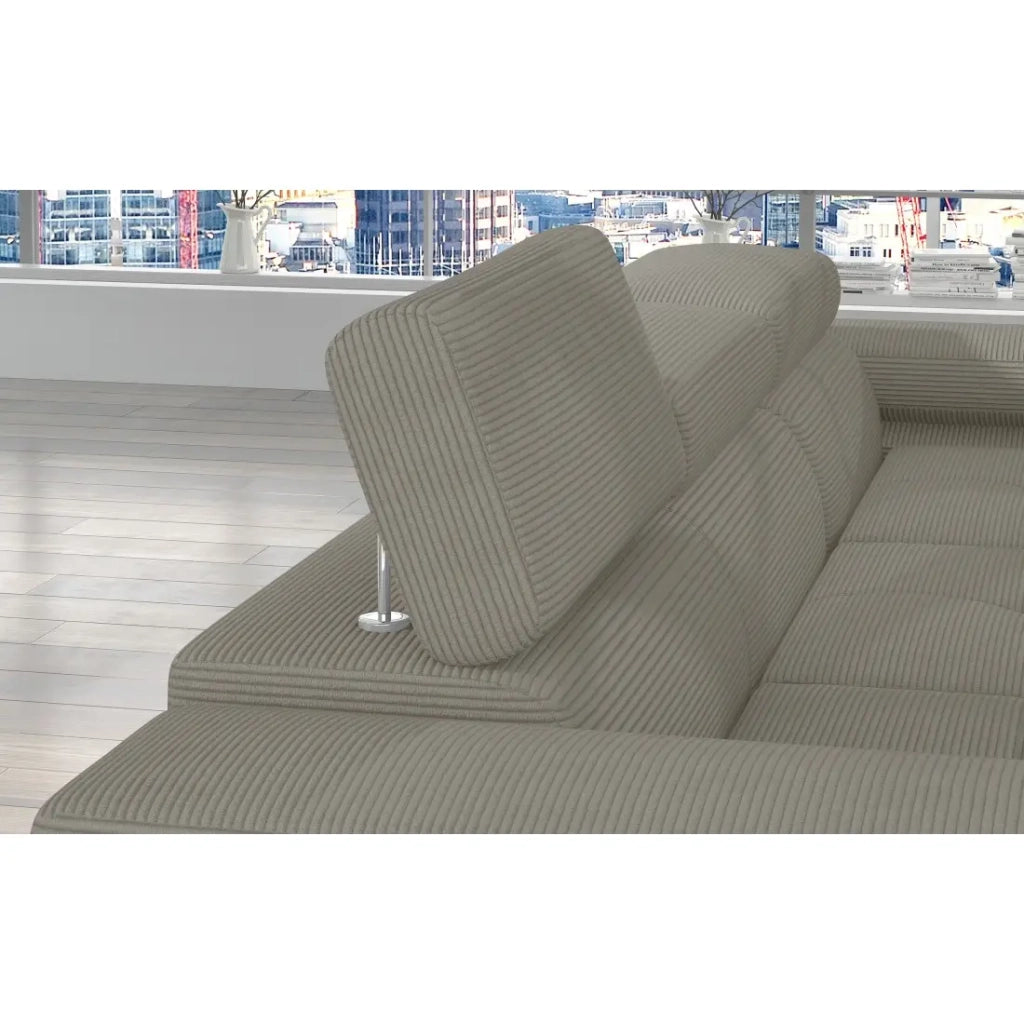 Divano ad angolo trasformabile AMANDA beige scuro in velluto a coste con contenitore