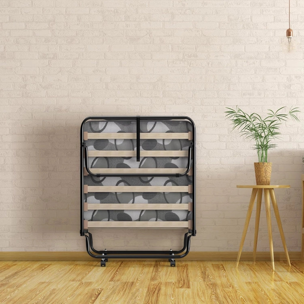 Brandina Pieghevole con Materasso, in Memory Foam, Struttura Resistente e 4 Ruote Girevoli, Lettino Pieghevole per Casa Ufficio, 190x80x33 cm (Grigio)