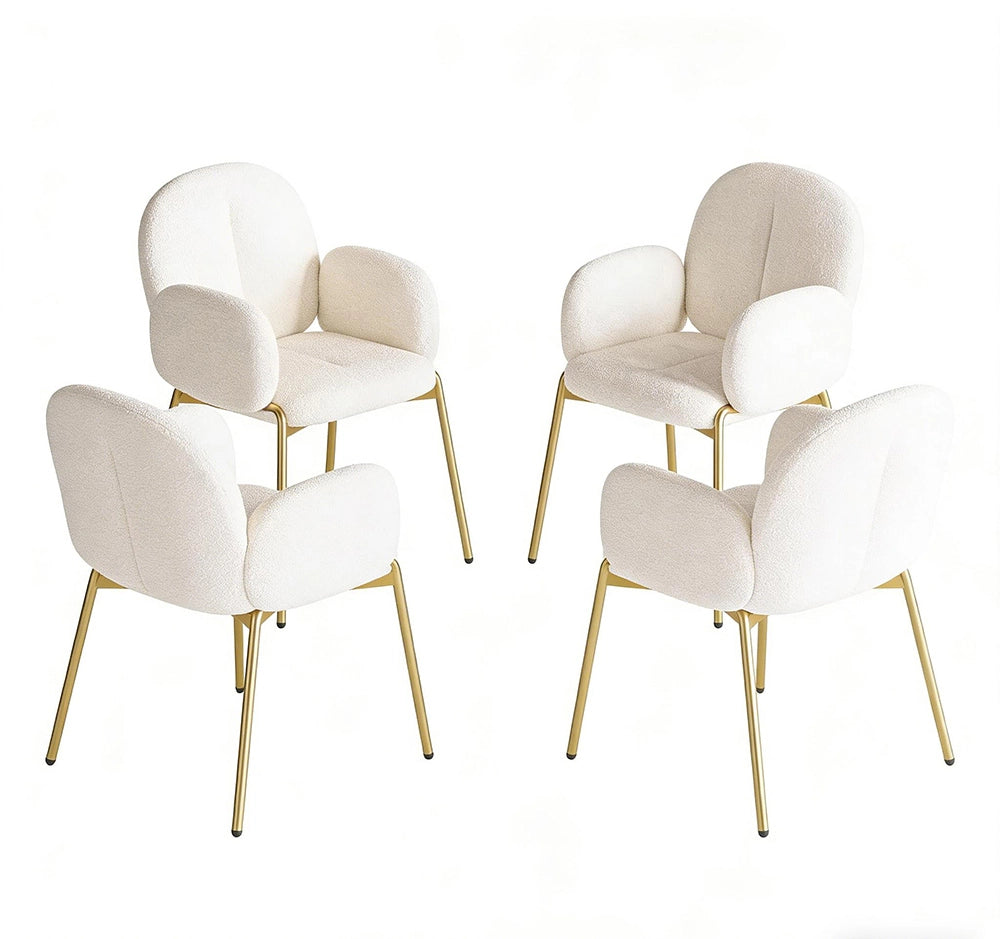 Sedia da pranzo lussuosa - Xylo - L 55 ¡Á P 64,5 ¡Á H 88 cm - Beige - Piedi dorati, rivestimento Teddy