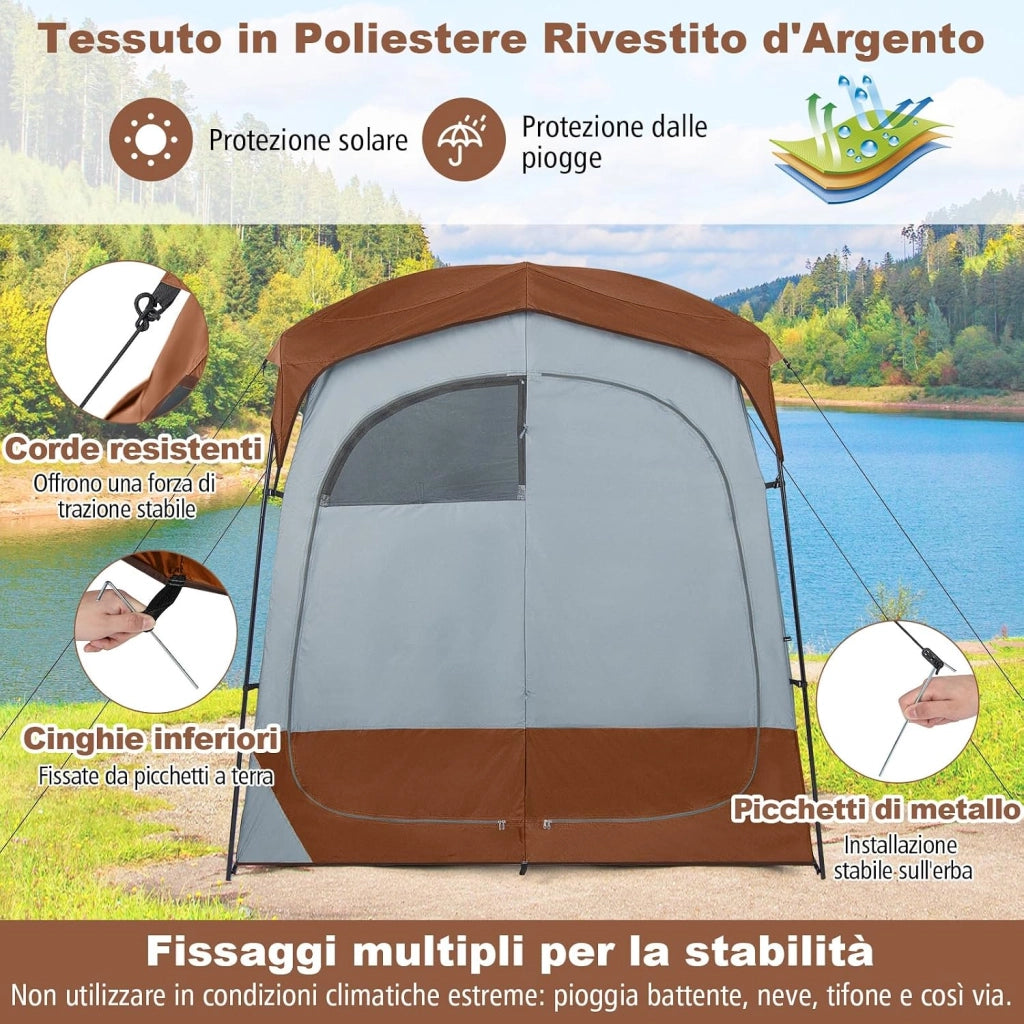 Tenda Spogliatoio da Esterno a 2 Stanze, Tenda da Doccia da Campeggio con Parapioggia Rimovibile, Stendibiancheria e Borsa, Tenda per WC Doccia per Campeggio, Spiaggia e Pesca