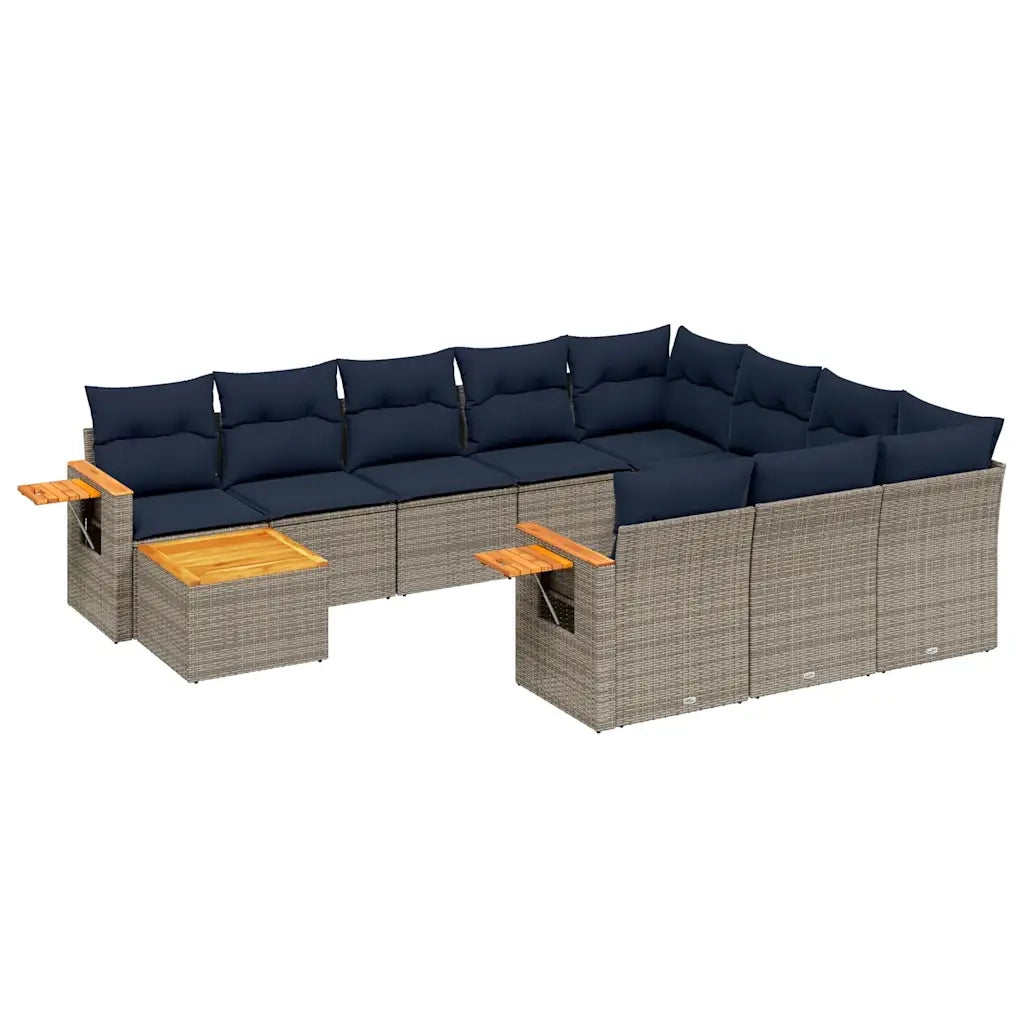 Set Divani da Giardino 11 pz con Cuscini in Polyrattan Grigio 3227209