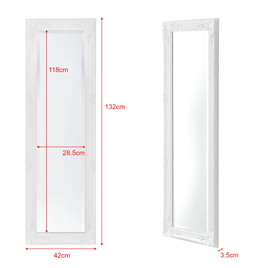 Specchio da Parete Livorno Stile Barocco Montaggio Verticale o Orizzontale 132x42 cm Bianco [en.casa]