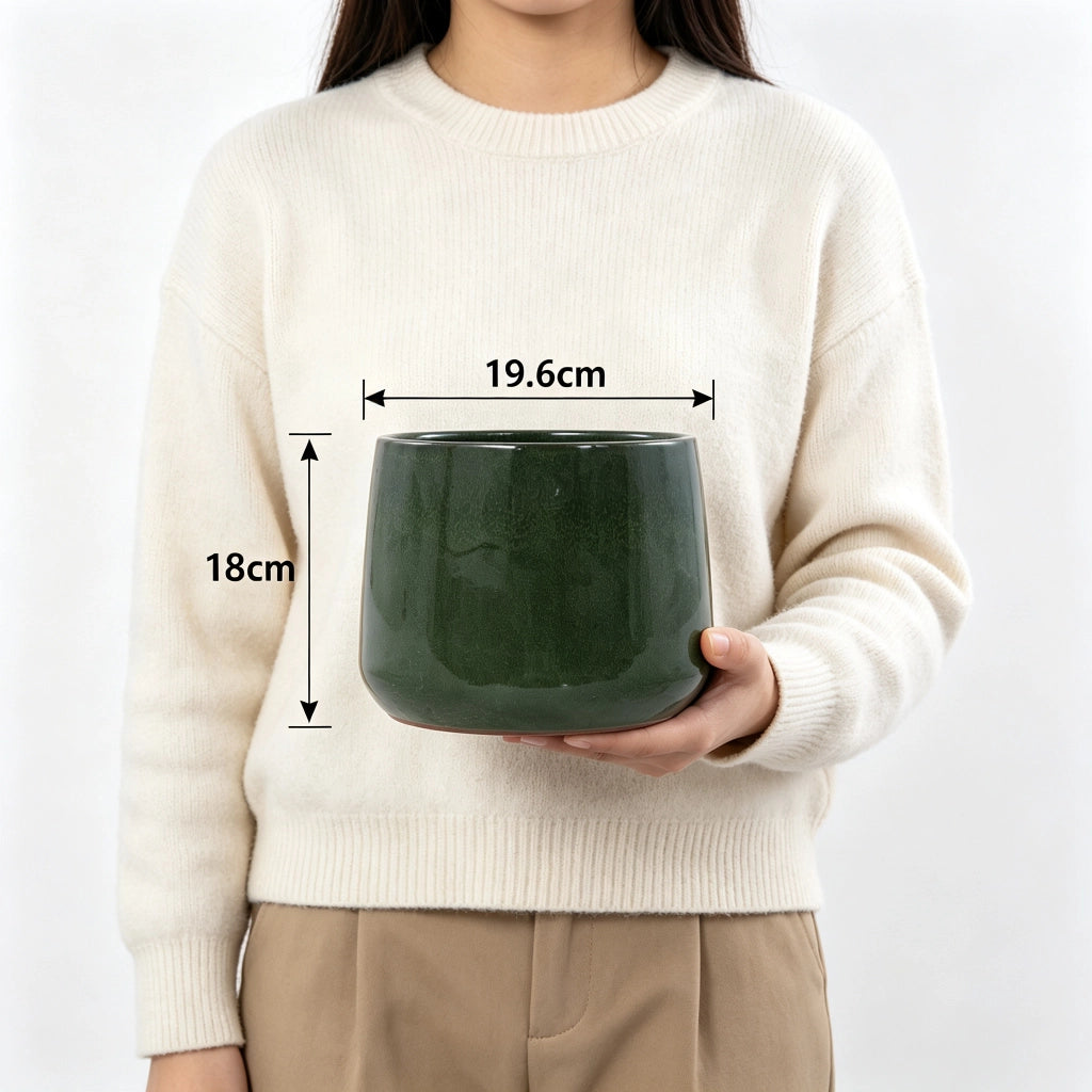 Set di 4 vasi in ceramica fatti a mano, verde antico lucido, per interno ed esterno