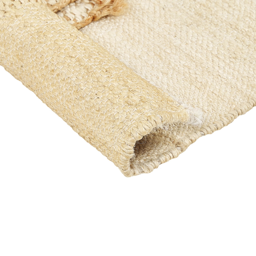 Tappeto in juta beige 140 x 200 cm con nappe motivo geometrico intrecciato a mano stile bohémien per soggiorno camera da letto