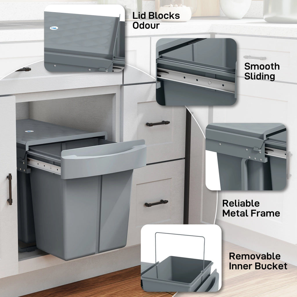 Cestino Sottolavabo 2 Contenitori Estraibili Riciclaggio 20 L ¨C Zephmum ¨C Grigio