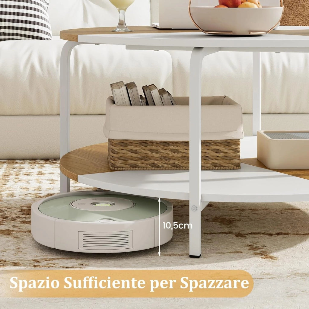 Tavolino da Salotto, Tavolino a 2 Livelli con Ripiano e Piedini Antiscivolo, Tavolo da Caffè Rotondo in Legno e Metallo, per Soggiorno, Studio e Ufficio, Portata 100 kg, 80 x 80 x 42 cm
