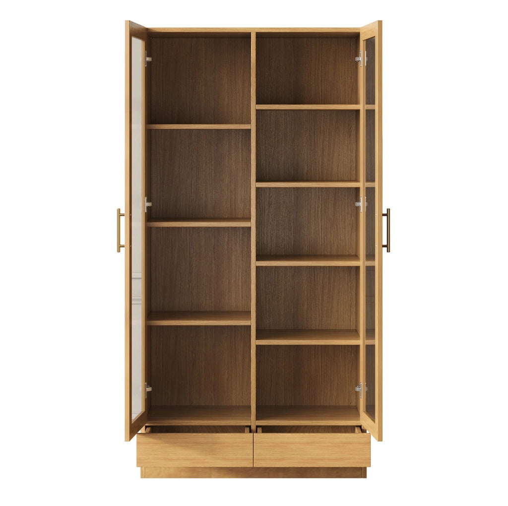 Vetrina multiuso 80x40x160 cm in truciolare e vetro temperato; effetto legno naturale