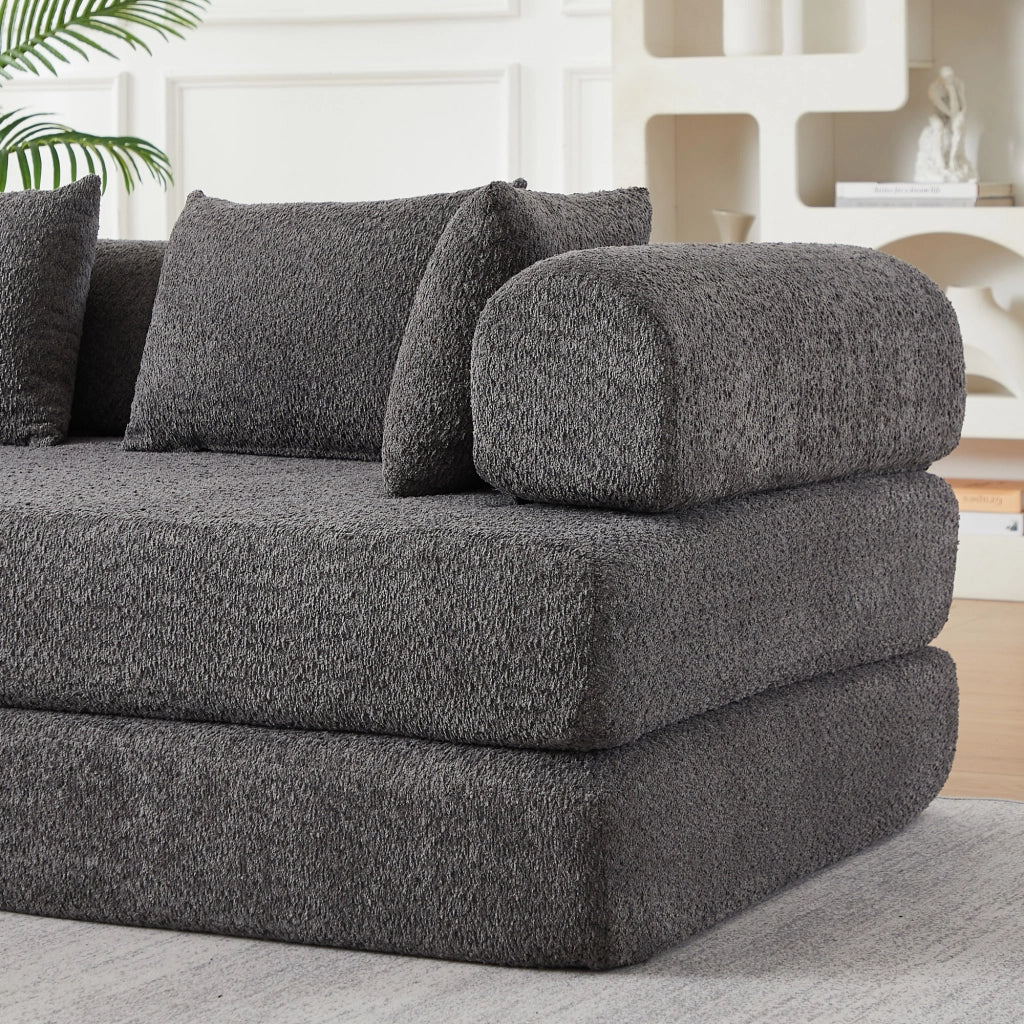 Divano letto modulare 4 in 1 con schienale regolabile in ciniglia grigio