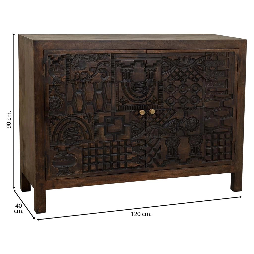 Credenza in legno scolpito nero 120x40x90