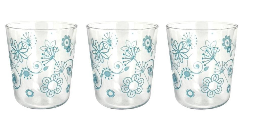Set 3 Bicchieri da Tavola Vino Acqua Velo Flower Azzurro 315 cc Cerve