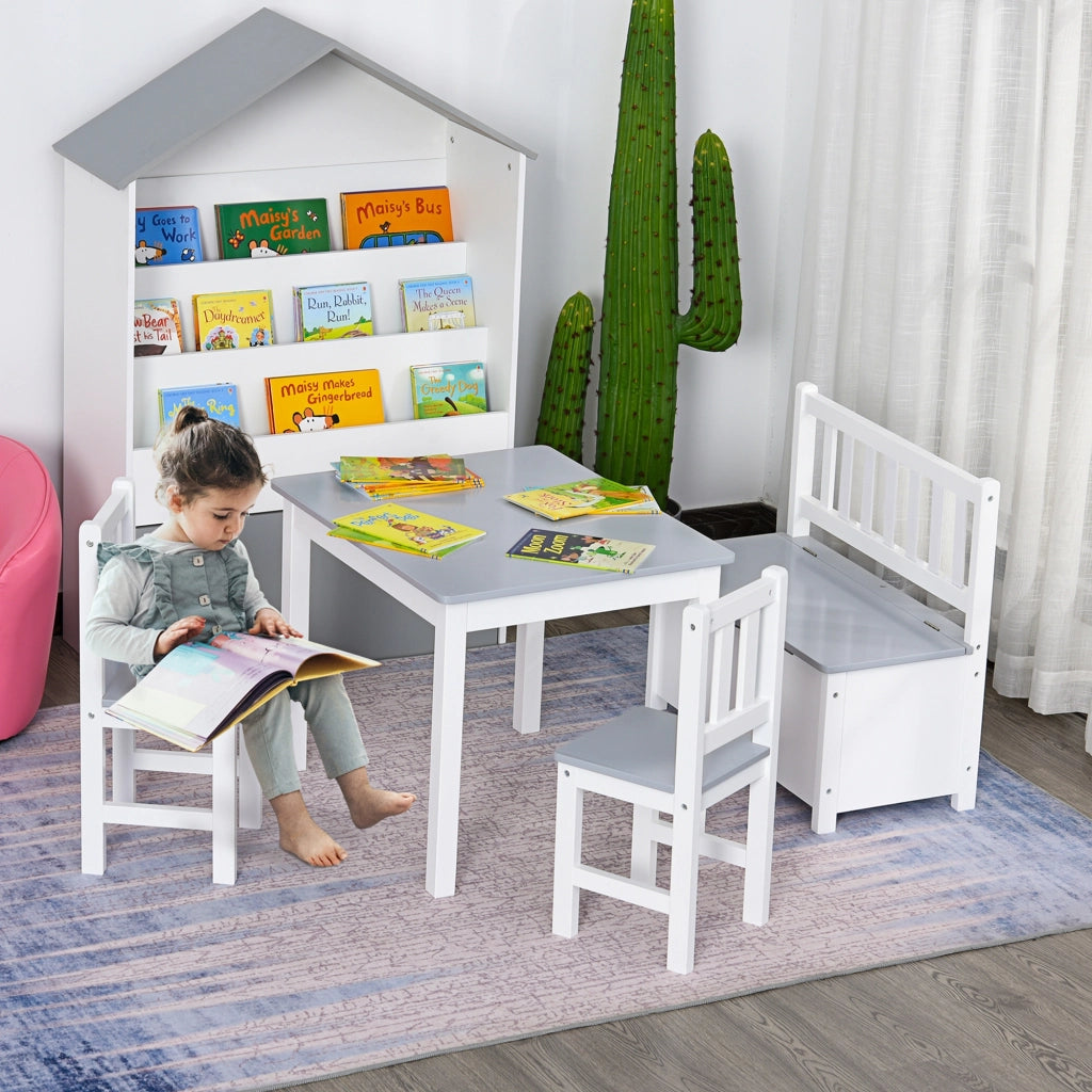 Tavolo bambini con sedie e panchina ¨C zephmum ¨C grigio e bianco 90x50x45
