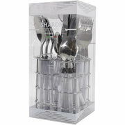 Trade Shop - Servizio Posate 24 Pezzi Bianco In Acciaio Inox Con Stand Sharon Tavola Cucina -