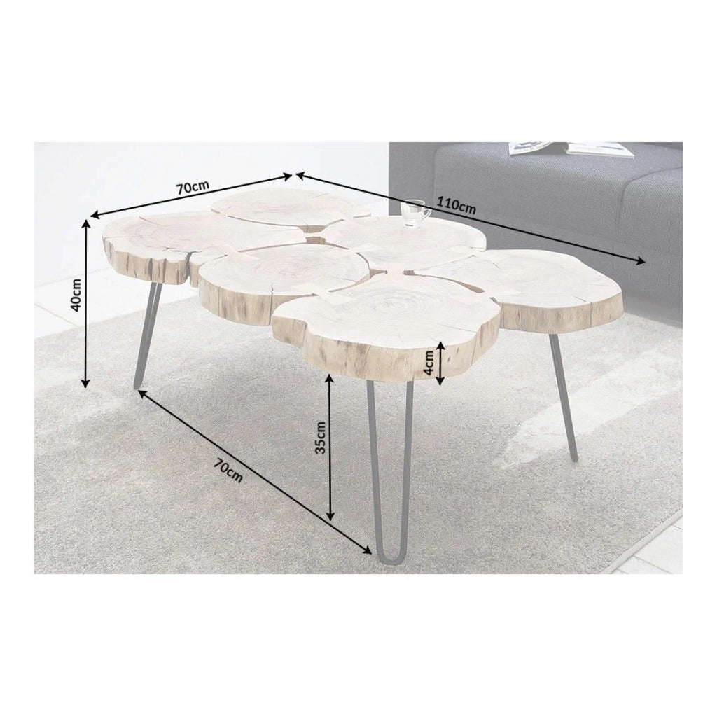 Table bassa NOMA rettangolare 110 cm in legno massiccio di acacia – Tavolino da salotto design con gambe in metallo