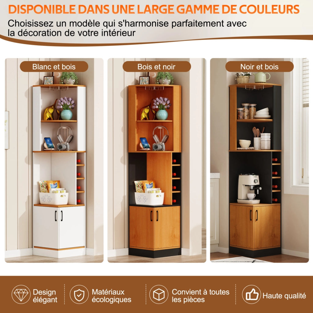 Mobile angolare porta vino con portascalici; 40 x 40 x 182 cm; in MDF nero