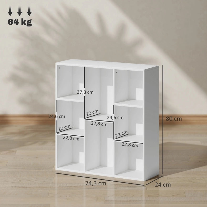 Libreria a 8 cubi in legno bianca 74,3 x 24 x 80 cm