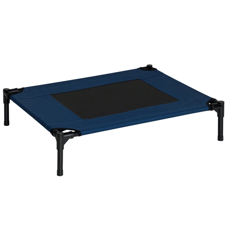 Letto rialzato per cani 76x61x18 cm con telaio in acciaio, tessuto Oxford blu, per interni ed esterni