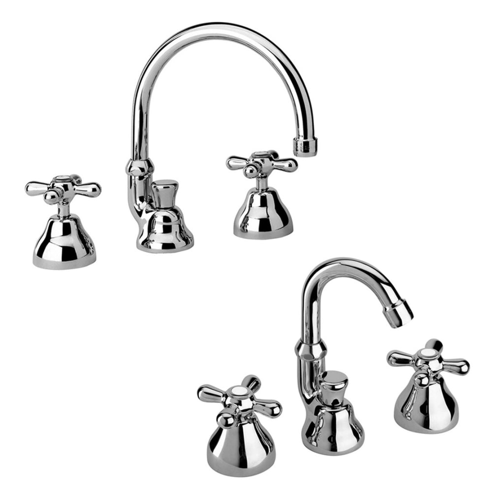 Set rubinetti lavabo a canna alta e bidet con manopole cromo stile classico Liberty Paini