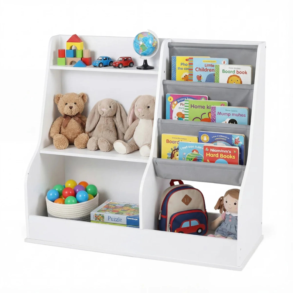 Scaffale per bambini 89 x 35,5 x 80 cm contenitore robusto e sicuro in MDF bianco 20_0020924