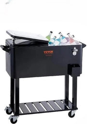 Iscialatore portatile con manubrio - IJskist con apri birra e contenitore di raccolta integrato - Con ruote - 80L - 18kg - 93cm x 46cm x 89cm - Nero
